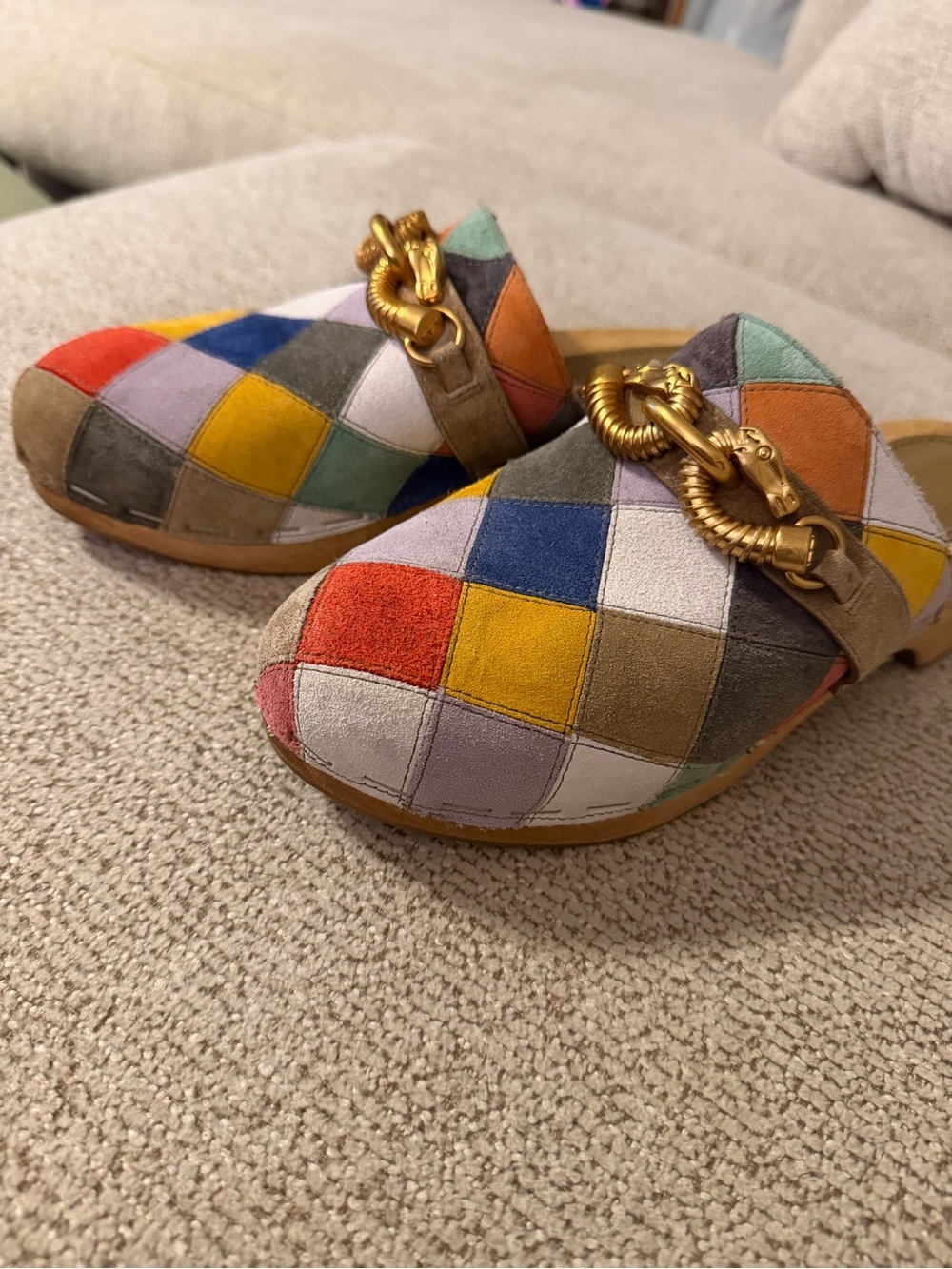 Tory Burch Jessa Patchwork Suede Clog Sandals Size 9 - Picture 4 of 12